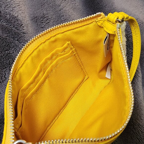 Coach Yellow Leather Shearling Trim Wristlet - Picture 7 of 9
